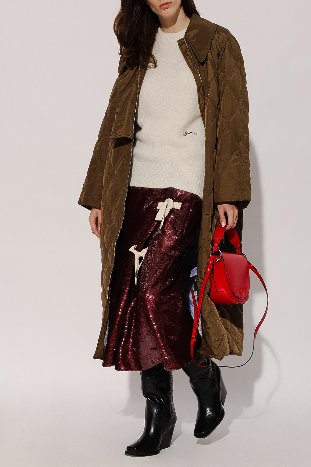 【関税&送料込】Ganni Coats Tiger's Eye Camel Bonded Cotton Trench Coat | GANNI US